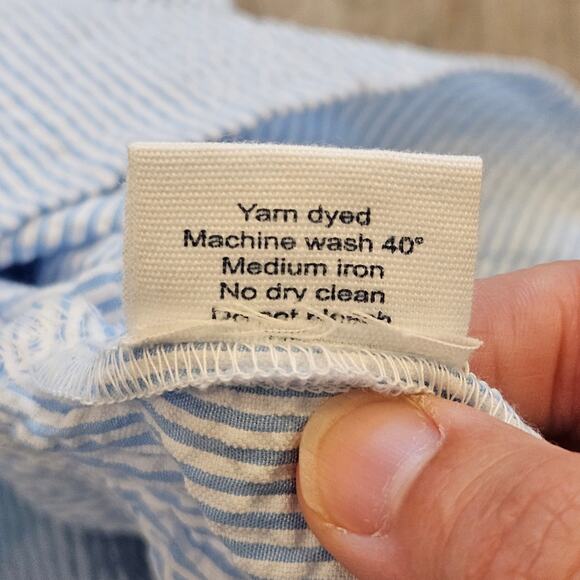 The Margot Dress Size M  Blue Seersucker Smocked Bodice Maxi Flutter Hem Pockets - Picture 12 of 12